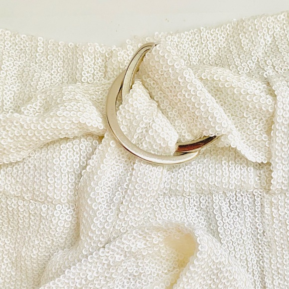 IRO Inaro "Paperbag" Belted White Sequin Shorts - Picture 6 of 11